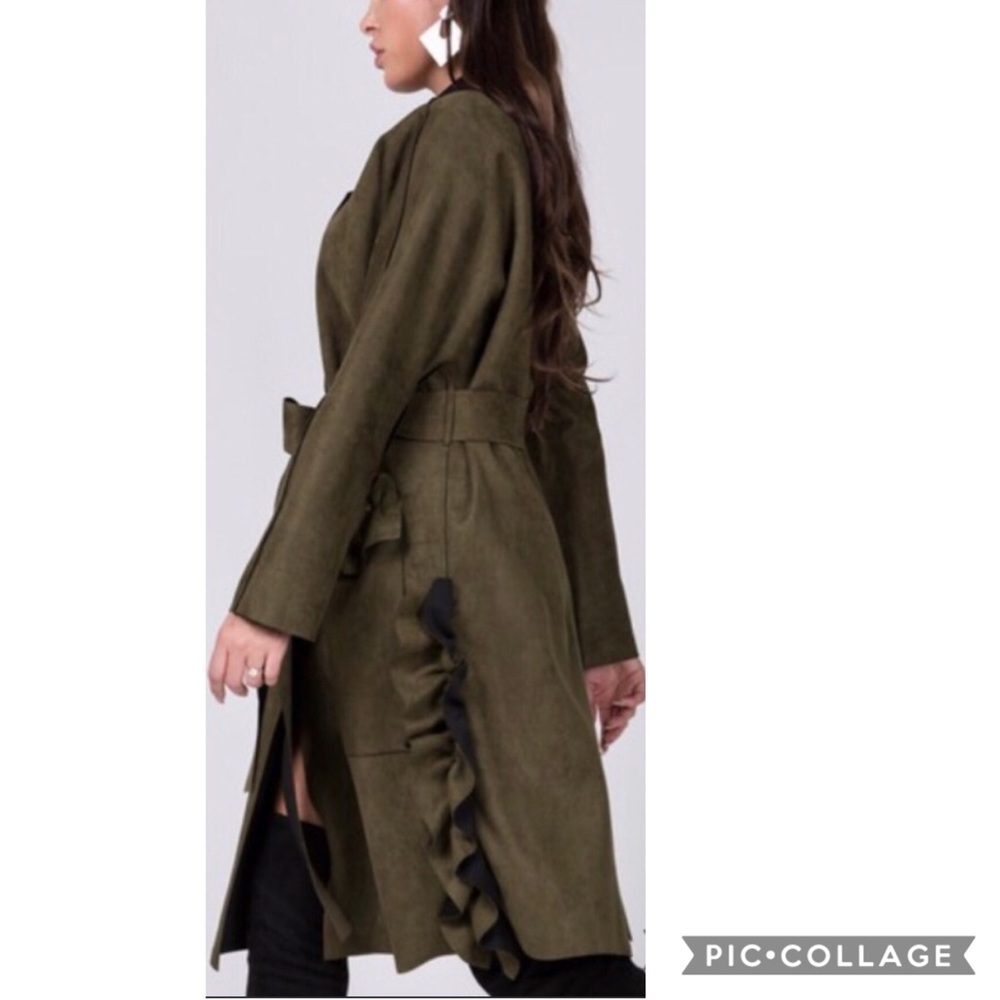 SALE!! Re-Stocked! Beautiful Olive Faux Suede Coat - Picture 2 of 4